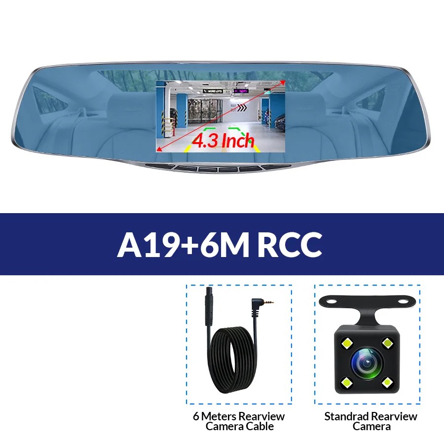 A19-6M RCC E-ACE Автомобильный видеорегистратор FHD 1080P зеркало заднего вида g-сенсор видеорегистратор ночного видения видеорегистратор Двойной объектив Автомобильная камера с объективом заднего вида - Название цвета: A19-6M RCC