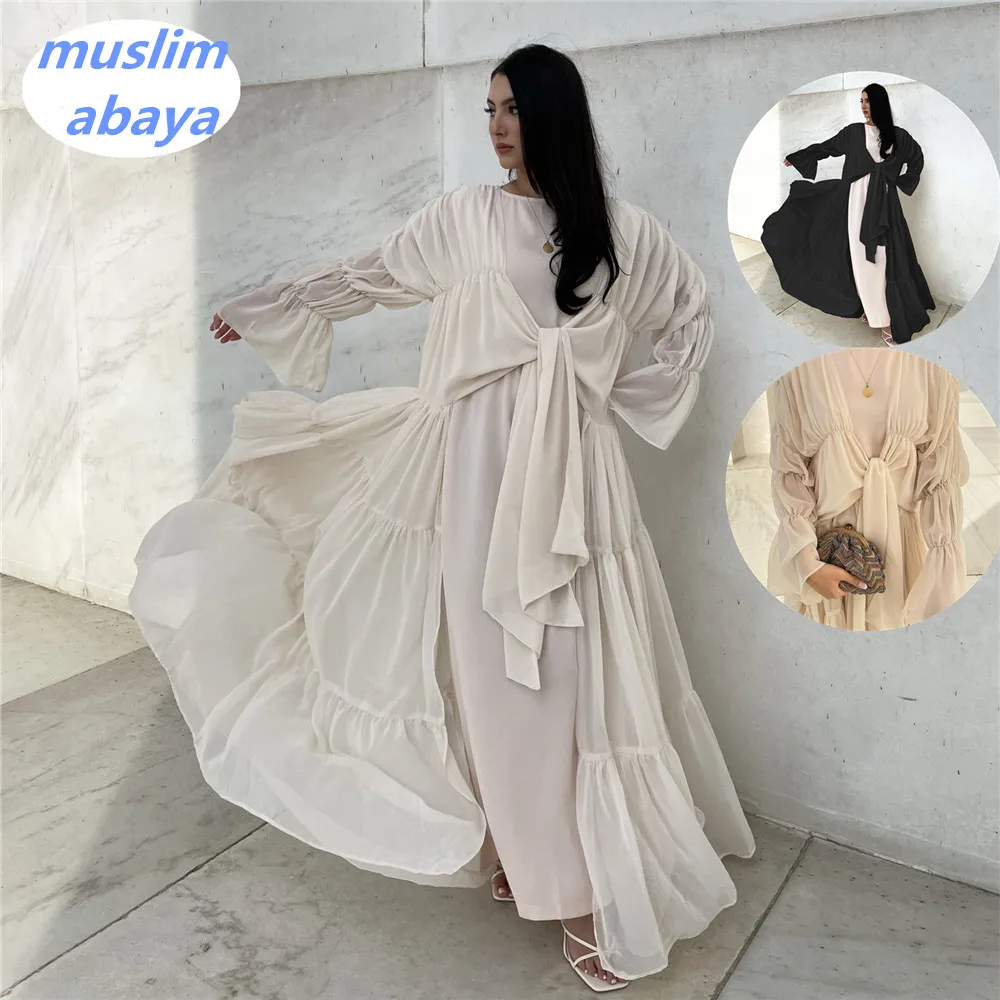Модное плиссированное платье-абайя в мусульманском стиле, кардиган, кимоно, длинное платье, платье, туника, одежда для Ближнего Востока, Рам...