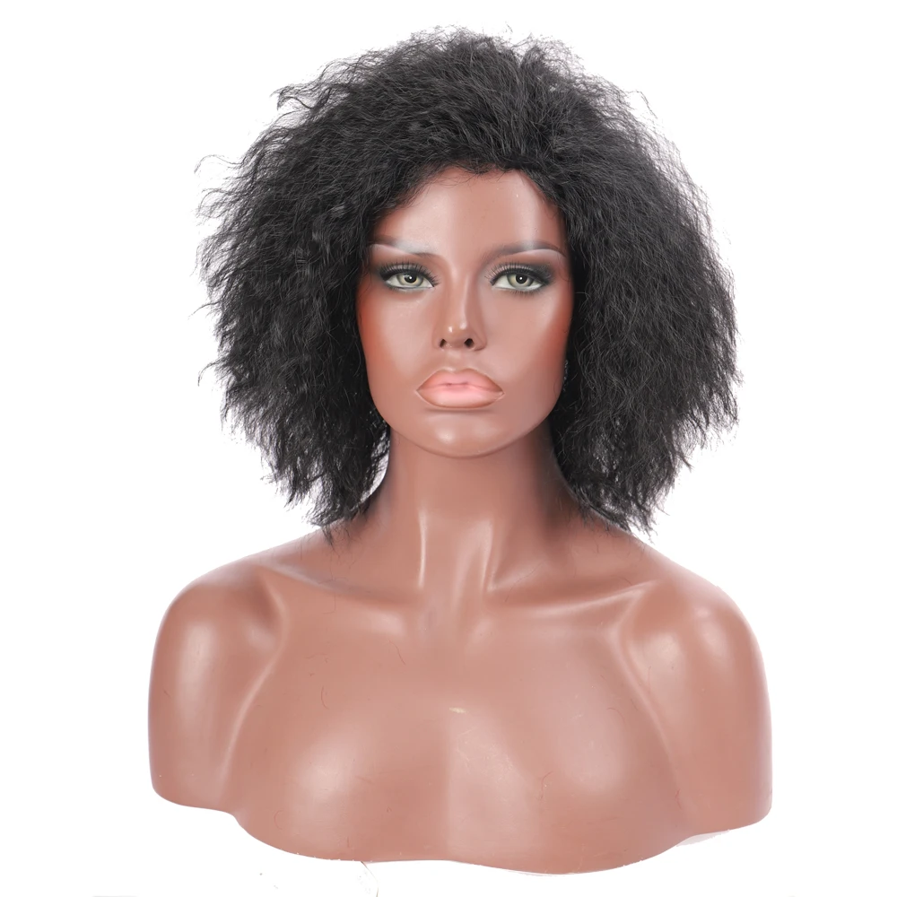 

WEILAI 6 inch Synthetic Afro Wig for Women African Dark Brown Black Color Yaki Straight Short Wig Cosplay Hair