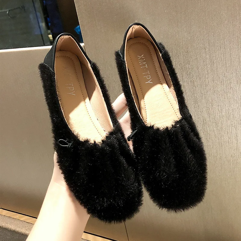 

Новинка Осень-зима 2022, туфли в Корейском стиле с квадратным носком, на плоской плюшевой подошве, Женская Повседневная модная однотонная обу...