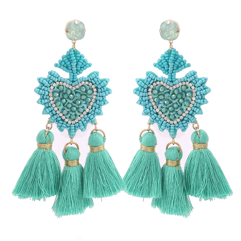 E1106 Turkey BLue Sehuoran, женские серьги с кисточками, большие серьги, длинные серьги в стиле бохо, свадебные серьги, модные ювелирные изделия, Oorbellen, подарки - Окраска металла: E1106 Turkey BLue