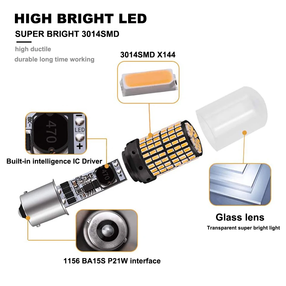 ANMINGPU 1X P21W светодиодный BA15S PY21W BAU15S 1156 ные лампы 1157 P21/5W BAY15D 3014SMD сигнальная лампа