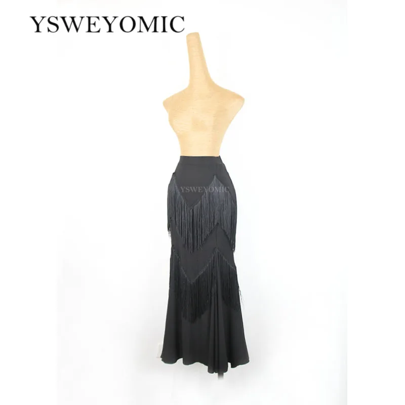 2020 New Flamenco Dance Costume Skirt Soft Ladies Ballroom dresses Black Tassels Long dance for Women M13 | Тематическая одежда и