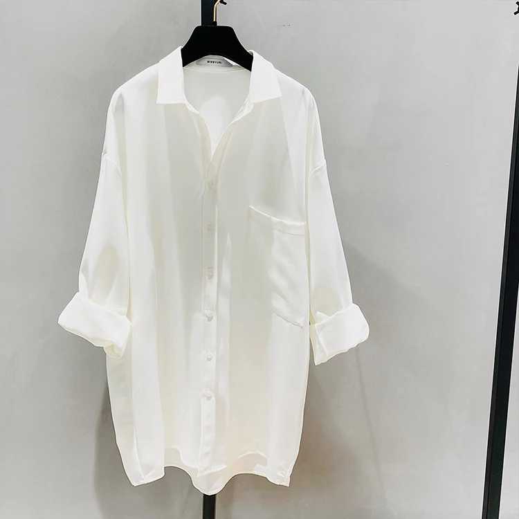 Новая модная Осенняя элегантная женская шифоновая блузка средней длины с