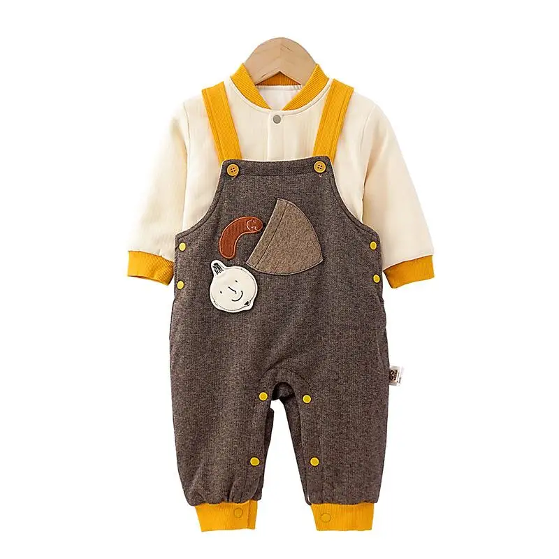 

2Pcs Baby Girls Boys Clothes Set Toddler Fall Winter Clothes Infant Newborn Kids Outfits Tops+Overalls