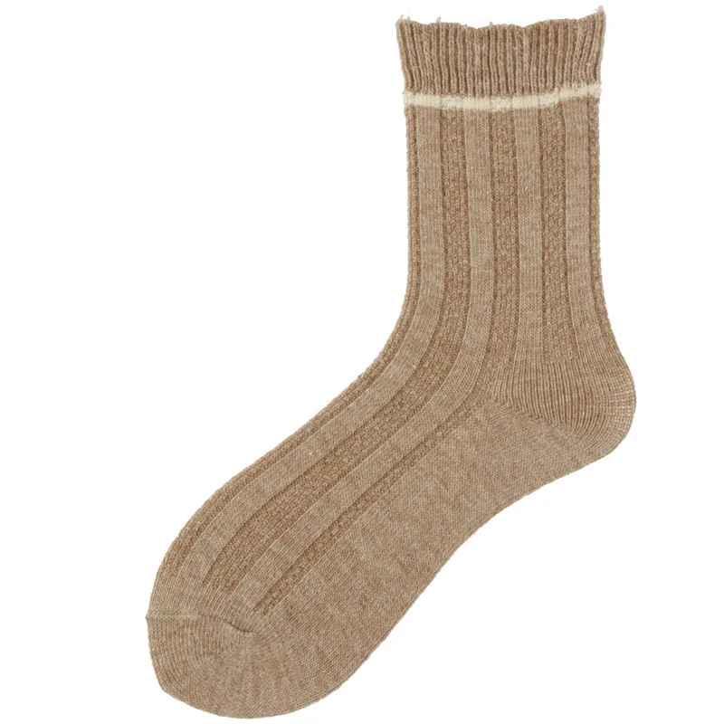 Beige and Camel Jeseca/зимние толстые теплые шерстяные носки для женщин; Новинка года; сезон осень; Harajuku; винтажные носки с круглым вырезом в японском стиле; милые носки для девочек - Цвет: Beige and Camel