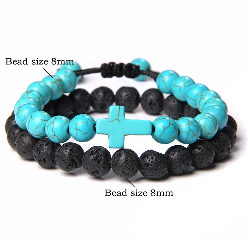 

Fengshui Black Onyx Agat Bracelets Lucky Cross Charm Bracelets Men Adjustable Vintage Braid Blue Turquois Stone Beads Bangle