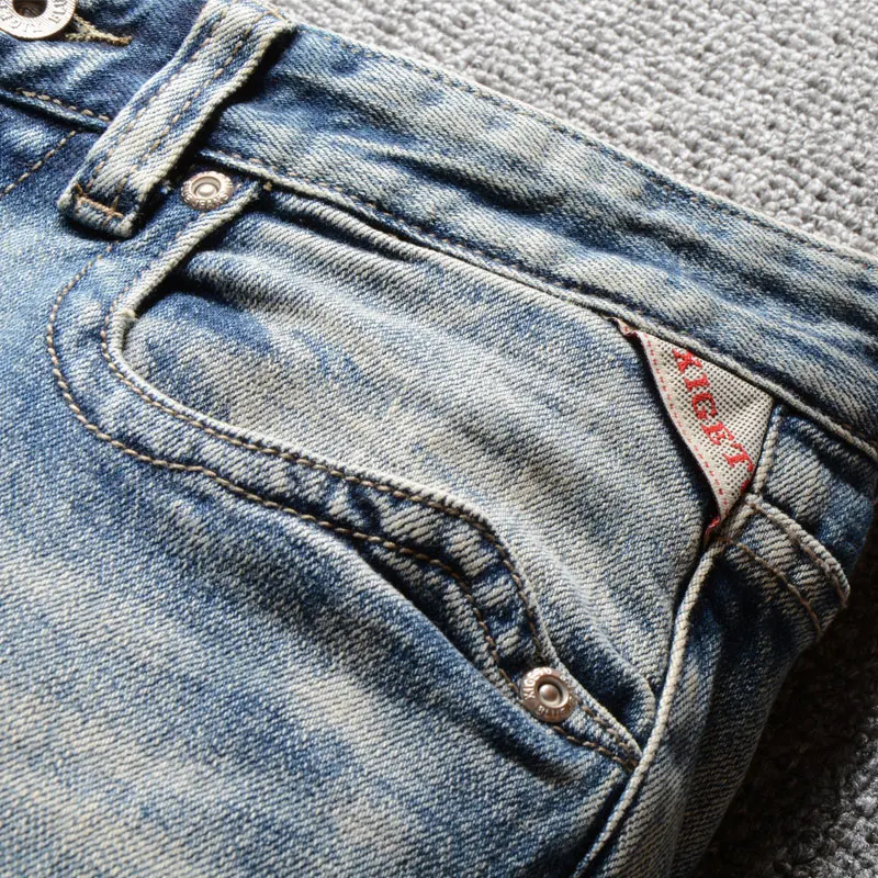 European Street Fashion Men Jeans Retro Blue Vintage Slim Fit Ripped Jeans Men Patch Embroidery Designer Casual Denim Punk Pants