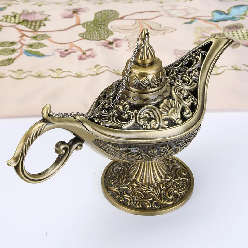 Middle East Aladin Lamp Figurine Magic Lamp Teapot Arab Home Decoration Accessories Gold Plated Enamel Metal Lamp Ornament