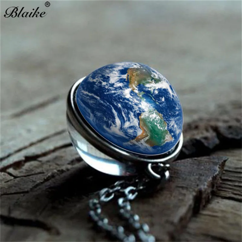Blaike Silver Color Universe Planet Pendant Necklace For Women Men Glass Sweater Chain Jewelry Gifts Free Shipping | Украшения и