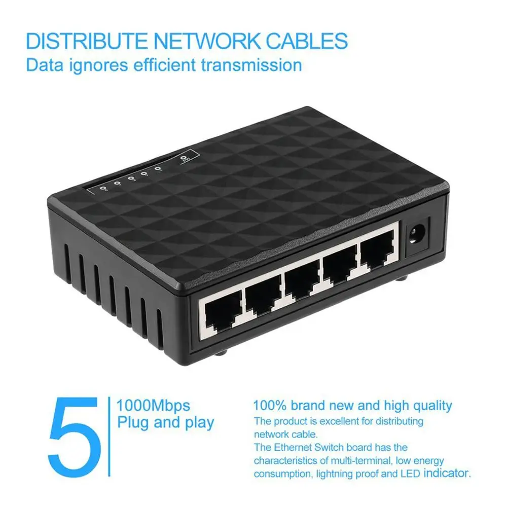 5 порты Ethernet коммутатор сетевой кабельный распределитель Shunt пластиковый корпус 1000 Мбит/с светодиодный