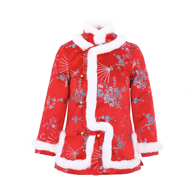 

Women's Cotton Dress Women's Red Palace Aristocratic New Year Dress Retro Rabbit Fur Collar Palace DressWinter Jacket Women Coat