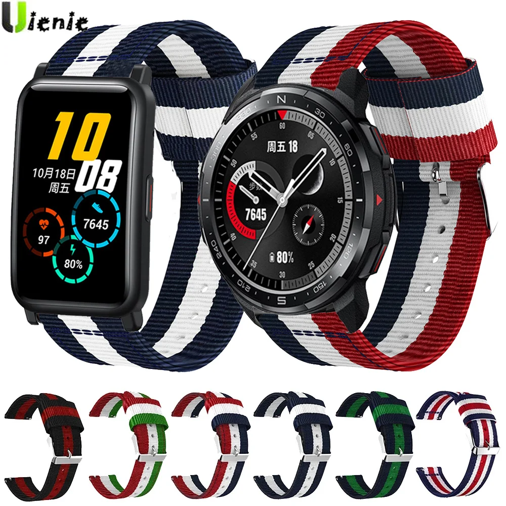

For Honor Watch GS Pro / Honor Watch ES Stripes Nylon Strap Sport Watchbands Replacement Wristband Bracelet 20mm 22mm Watch Band