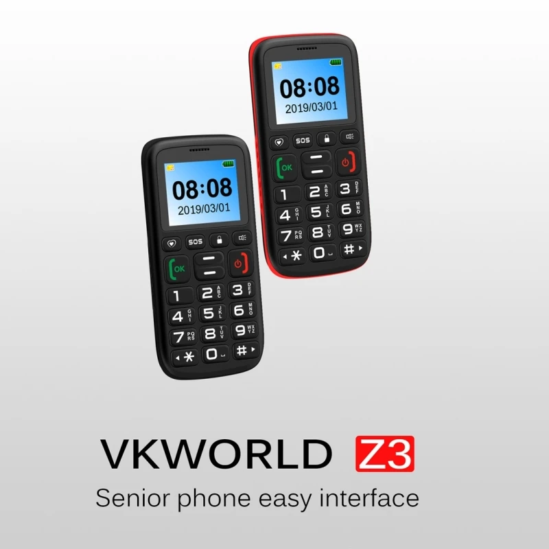 VKworld Z3 функция телефон 1,77 дюймов экран 1000 мАч батарея SOS, блокировка ключа, две sim-карты факел, Bluetooth, английская клавиатура мобильного телефона
