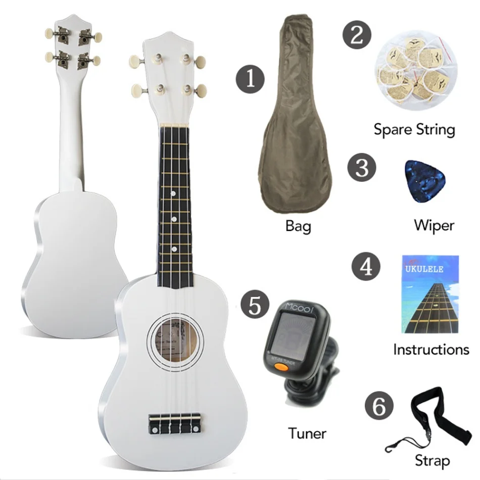 2" Гавайская гитара Ukulele Soprano акустика нейлон 4 строки инструмент укулеле из красного дерева сопрано для начинающих миниатюрная гитара укулеле высокое качество - Цвет: Белый