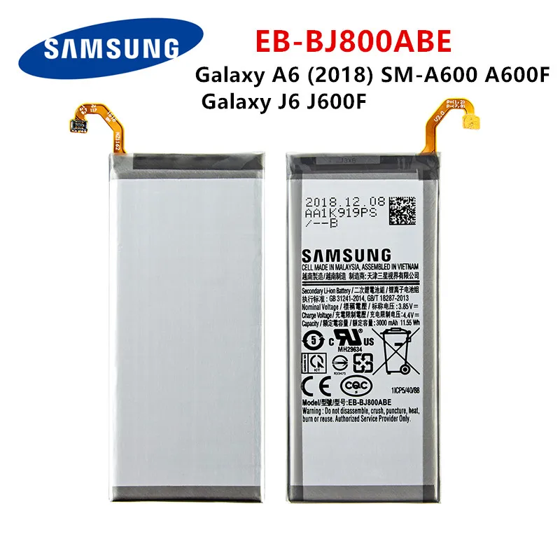 samsung orginal eb bj800abe 3000mah battery for samsung galaxy a6 2018 sm a600 a600f galaxy j6 j600f mobile phone tools free global shipping