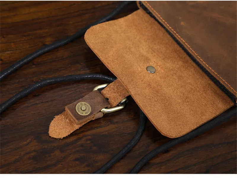 PNDME fashion vintage genuine leather men small phone shoulder bag outdoor leisure light crazy horse cowhide mini messenger bag