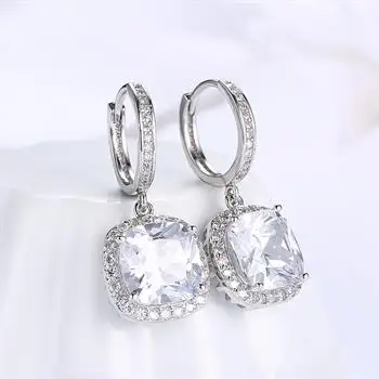 

K Gold Zircon Earrings, White Square Diamond Romantic Earring Clip, Women's White Gold Kzce163-c-1 Earings Wholesale