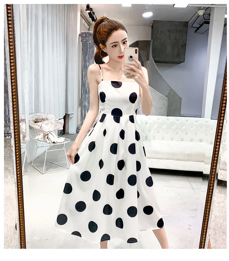 

dress spring 2020new women's over-the-knee dot dress very fairy orange dress