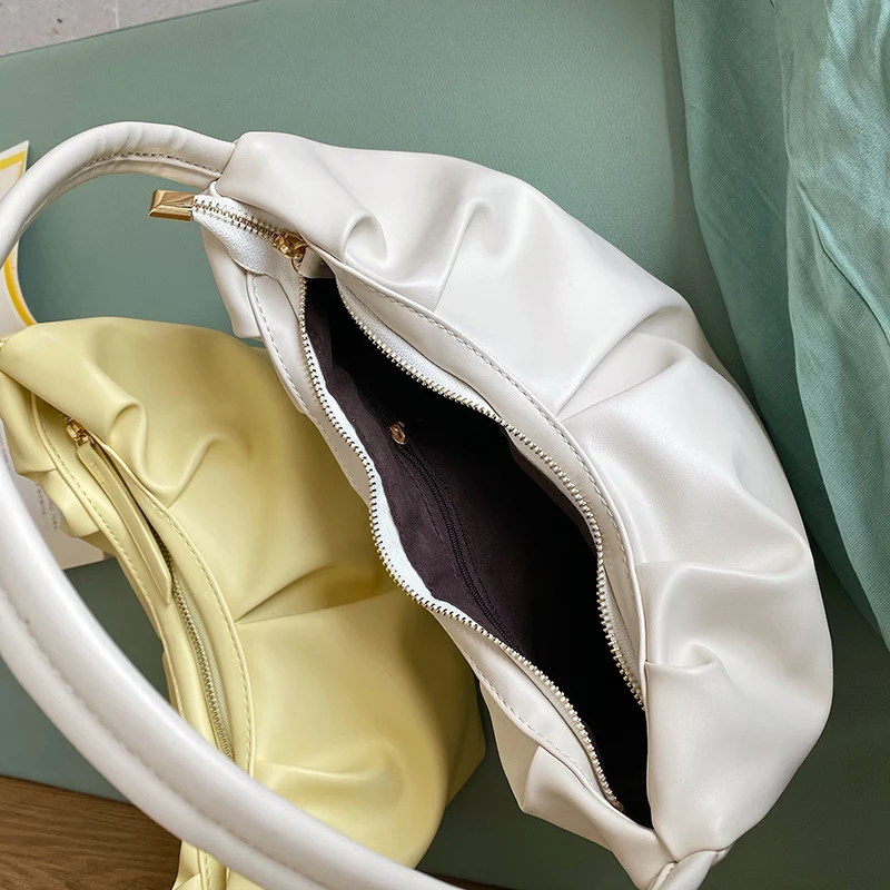 

Women's White Leather Hobos Simple Fashion Female Shoulder Underarm Bags Ladies Small Portable Purses and Handbags Bolso Mujer