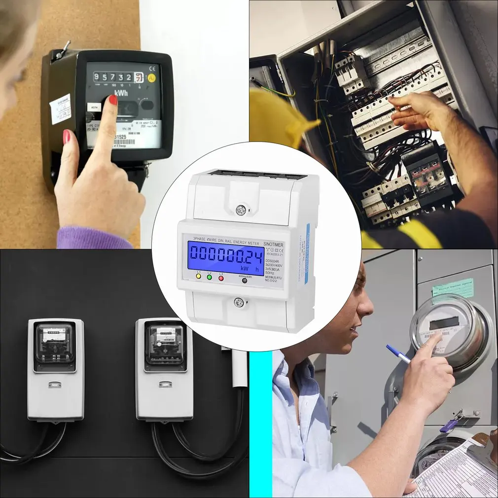 

RS485 Modbus Rtu DIN Rail 3 Phase 4 Wire Electronic Wattmeter Power Consumption Energy Meter 5-80A 380V AC 50Hz LCD Backlight