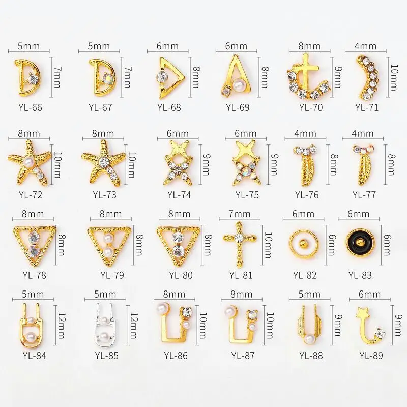 

10pcs New High Quality Starfish Cross Triangle Pearl Embellished Alloy Rhinestone 3D Charm DIY Nail Supplies Decoration