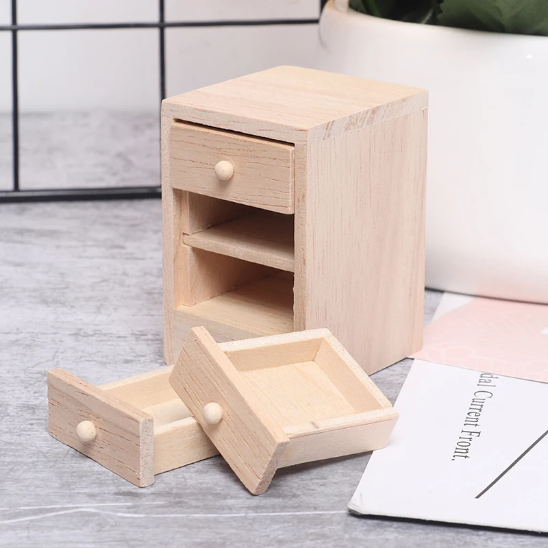 

1Pc 1/12 Dollhouse Miniature Wood Bedside Cabinet Model Furniture AccessoriesDIY Toys for Baby