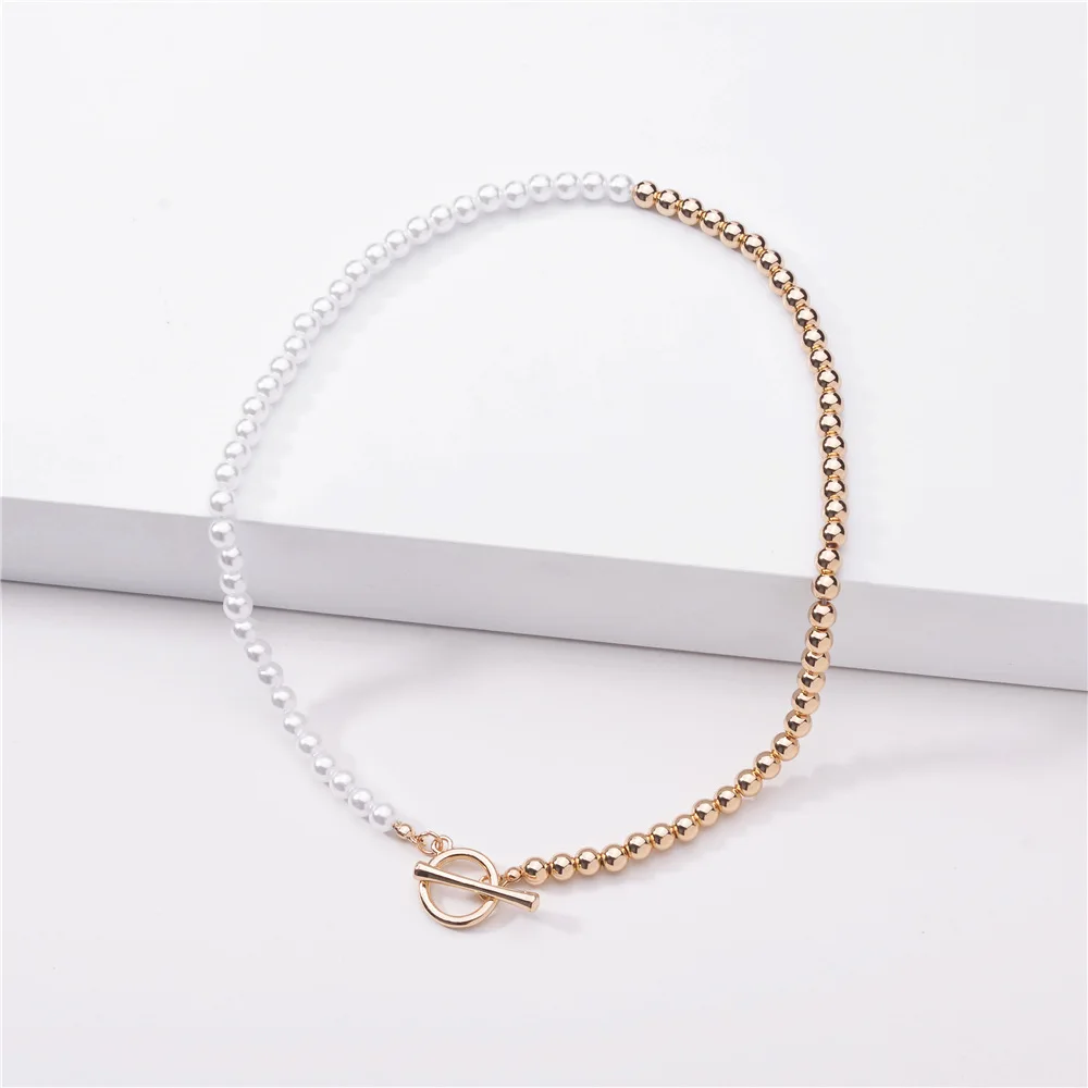 

N5569 ZWPON Gold Color Beaded and Pearl Beads Choker Toggle Necklace for Women New Contrast Color Necklace Wholesale