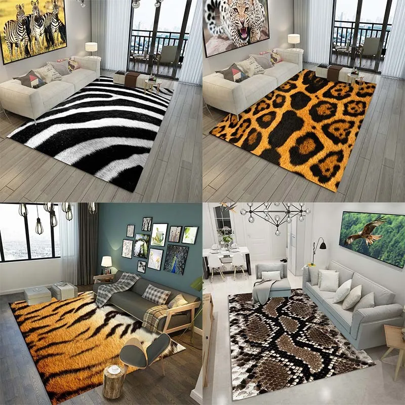 

3D Leopard/Zebra/Cow/Tiger Pattern Fashion Creative Carpet Animal Fur Printed Carpet Floor Mat Carpet Living Room Floor Carpet