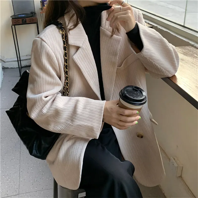 

Лидер продаж 2021, толстая Вельветовая винтажная офисная повседневная женская верхняя одежда HziriP в стиле ретро с длинным рукавом, свободная к...