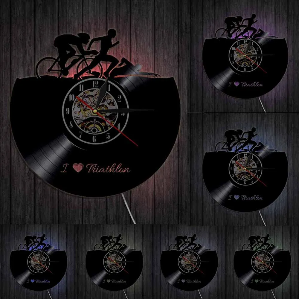 Настенные часы I Love для триатлона спортивные 3d-часы с виниловой пластиной