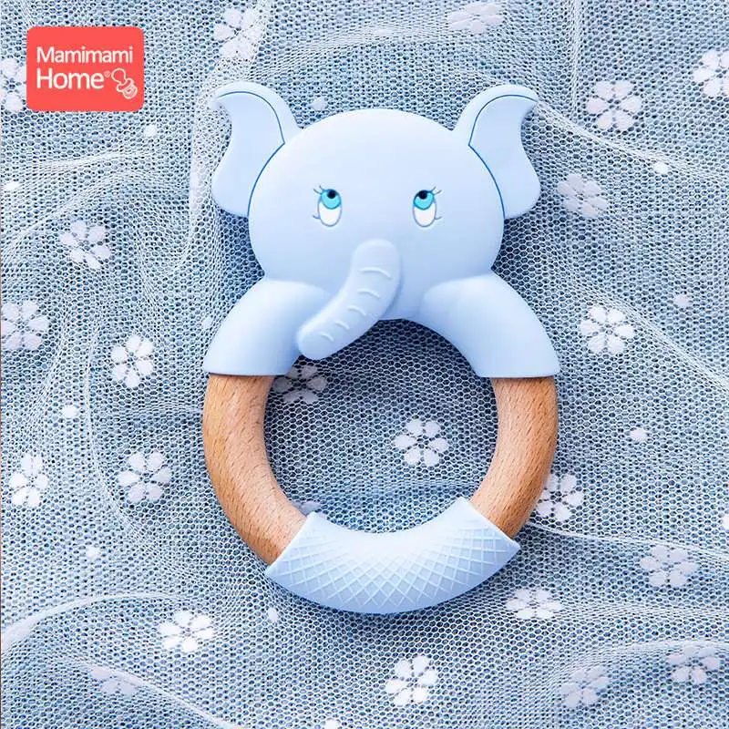 Mamihome Baby Wooden Teether Animal Ring Silicone Rodent Beech Wooden Blank Rabbit Ears baby products Toys Pacifier Pendant Gift