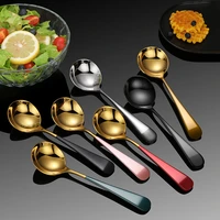 1pcs 304 stainless steel spoon korean gold plated colorful dessert coffee spoon stirring round head spoons tableware spoons