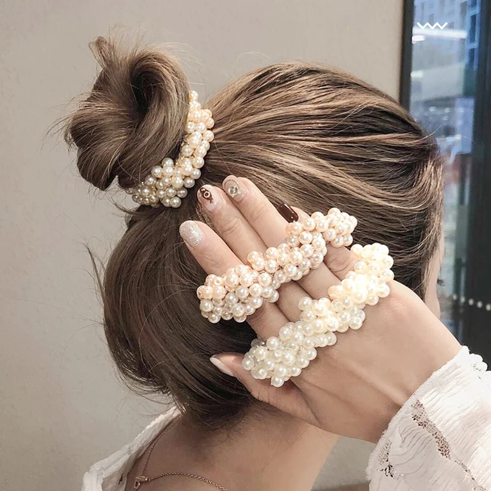 

Women Pearl Hair Ties Fashion Ponytail Holder Hairband Scrunchies Girls Elastic Hair Bands Hair Accessories for Women