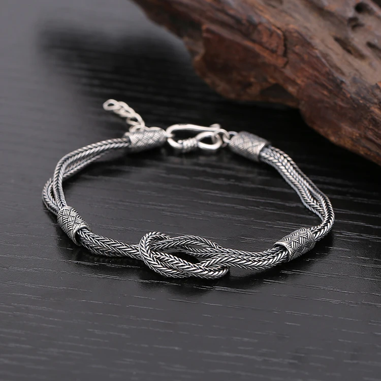 

Турецкий Серебряный браслет для мужчин и женщин, браслет, плетеная веревка, лисий хвост, цепочка, браслет, ювелирные изделия, простой винтаж...