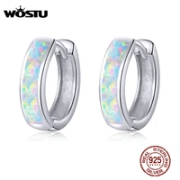 wostu 100 925 sterling silver round ear clip circle hoop earrings opal earrings for women wedding luxury jewelry gift cqe861