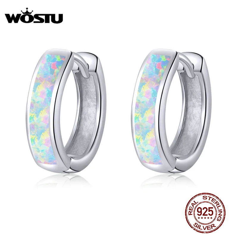 WOSTU 100% Стерлинговое Серебро 925 пробы круглые серьги кольца с опалом для женщин
