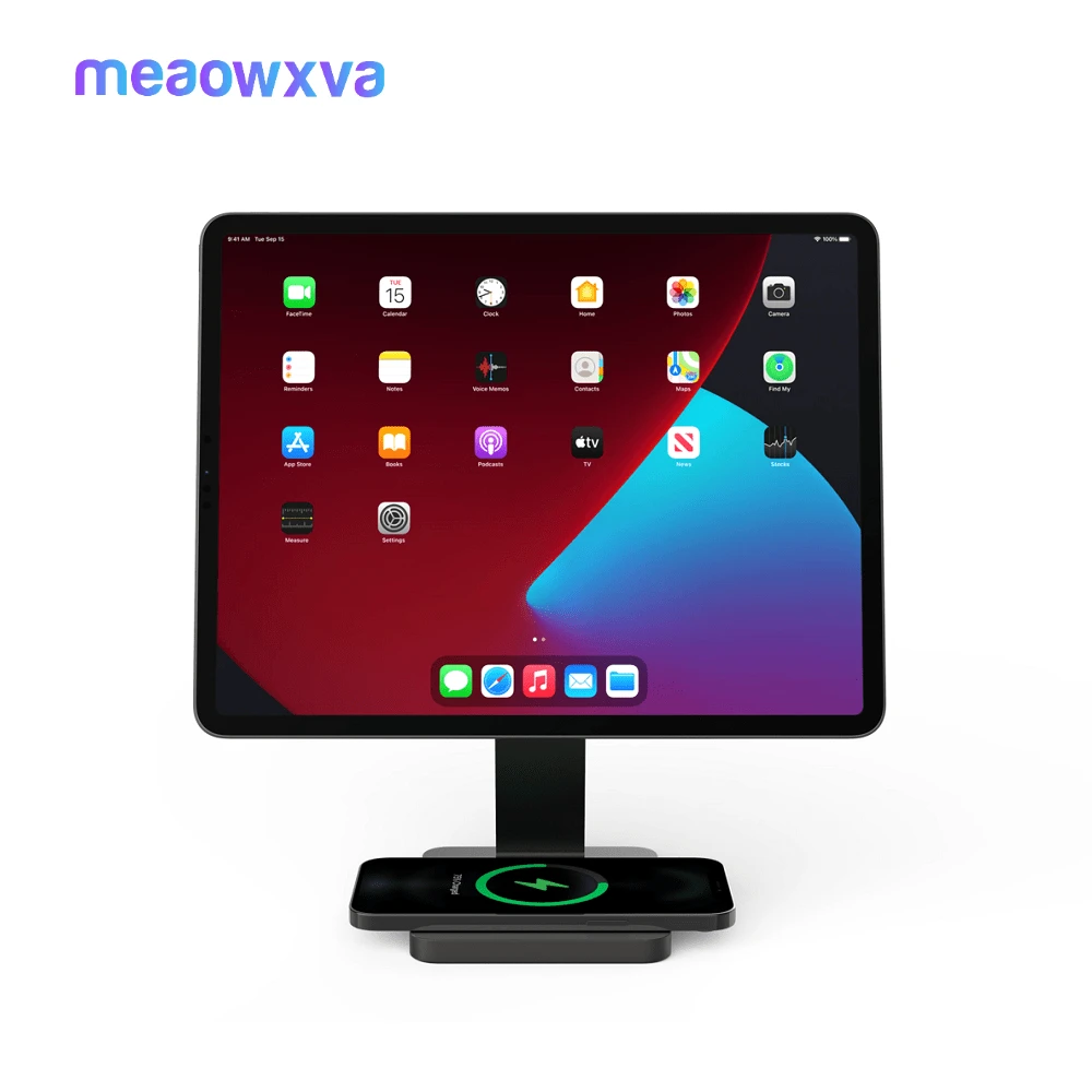 MEAOWXVA Tablet 360° Adjustable iPad Magnetic Stand With 15W Wireless Charging Aluminum Rotation for iPad Pro Air 12.9 /11