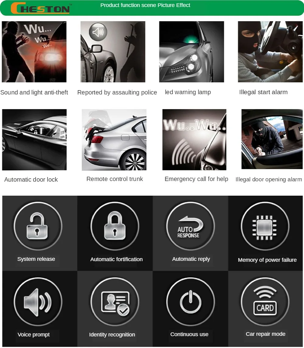 

Car Alarm Vehicle System 1-Way Remote Central Door Lock Keyless System With 2 Remote Control Burglar Protection Security System