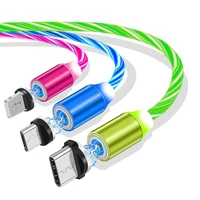 magnetic flowing light led cable 3 in 1 micro usb magnet charger cord for samsung type c xiaomi mobile phone charging
