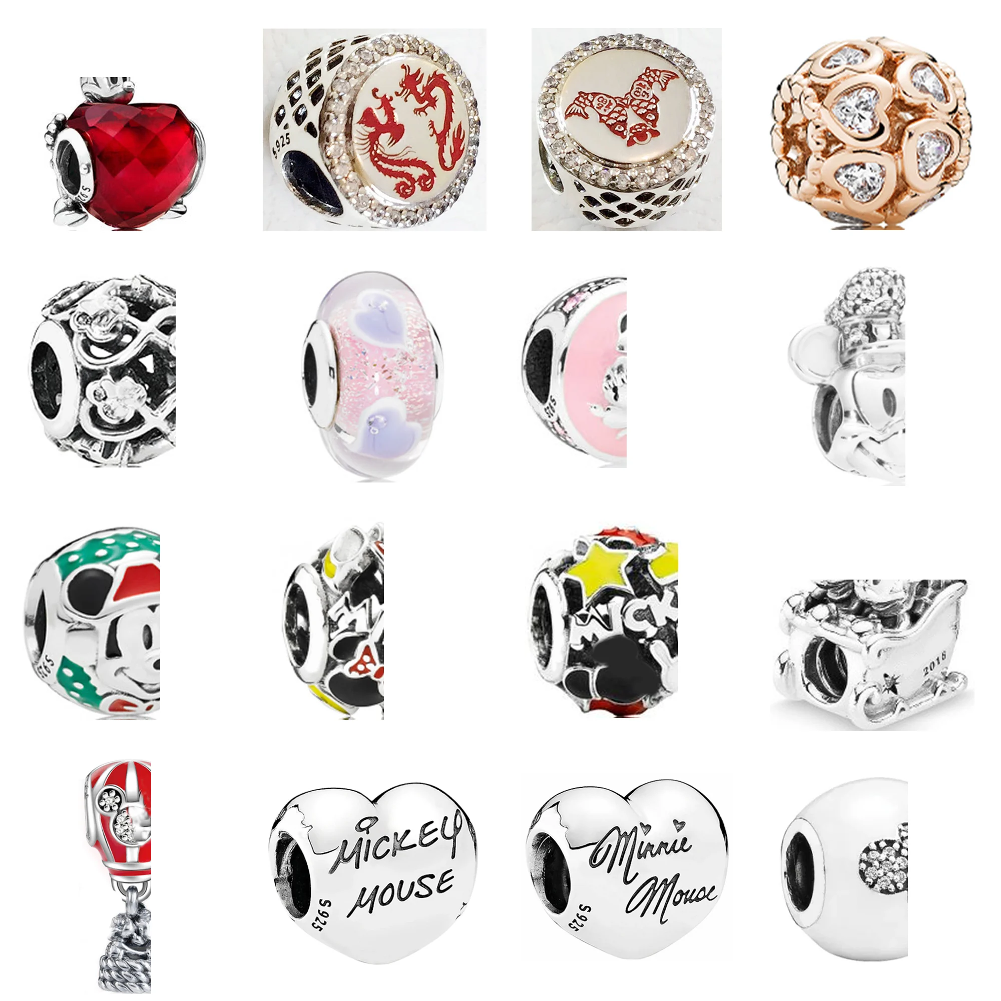 

Pan silver 925 rose gold beads cute mouse deer beads heart-shaped charm bracelet female letters string jewelry DIY loose beads