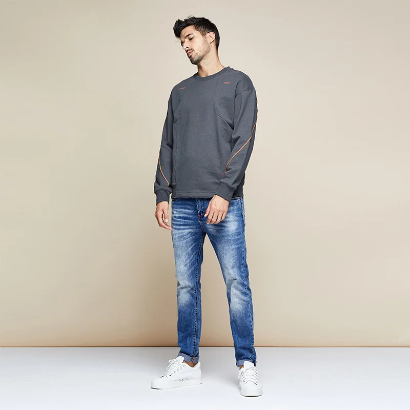 KUEGOU 2020 осень 100% хлопок серый свитер с вышивкой Мужская мода Японская уличная хип