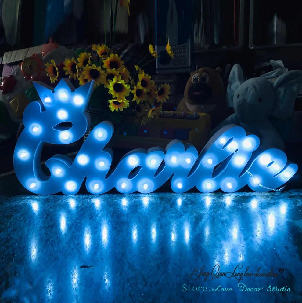 Bespoke Luxury Gift Crown Light Up Letters Bespoke Light up Name Birthday Gift Name with LED Lights Bedroom Bedroom Decoration C