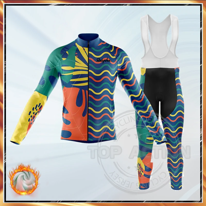 

Ralvpha Winter Thermal Fleece Long Sleeve Cycling Jersey Set Bib Pants Ropa Ciclismo EKOIES Bicycle Clothing MTB Bike Clothes