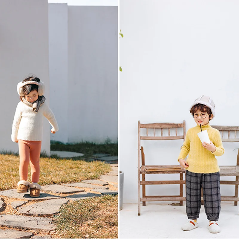 Осенне-зимний свитер в рубчик для маленьких девочек детская водолазка вязаные