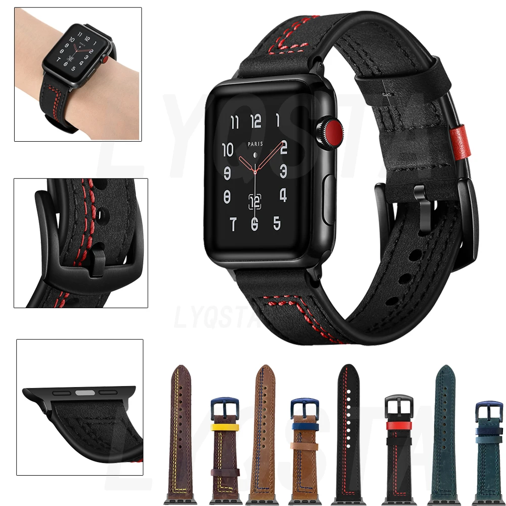 

Ремешок для часов Apple watch Series 3/2/1, 38 мм, 42 мм, кожаный, дышащий, сменный ремешок для часов iwatch Series 4, 5, 6, SE, 40 мм, 44 мм