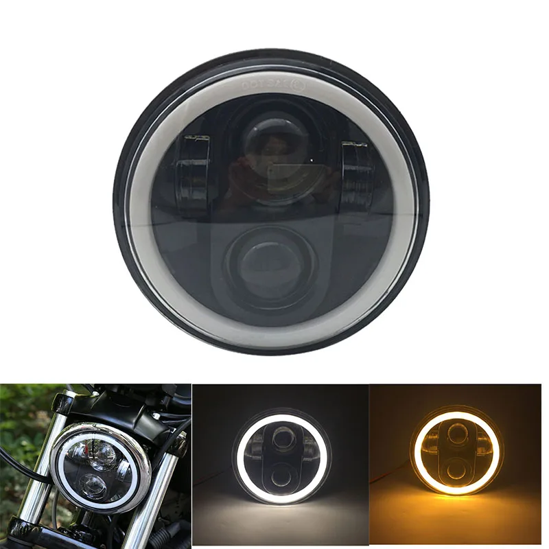

1 шт. 5,75 дюймовая светодиодный ная фара с белым янтарсветодиодный светодиодным налобным фонарем Halo Ring Для Dyna Sportsters Iron 883 FXCW мотоцикла