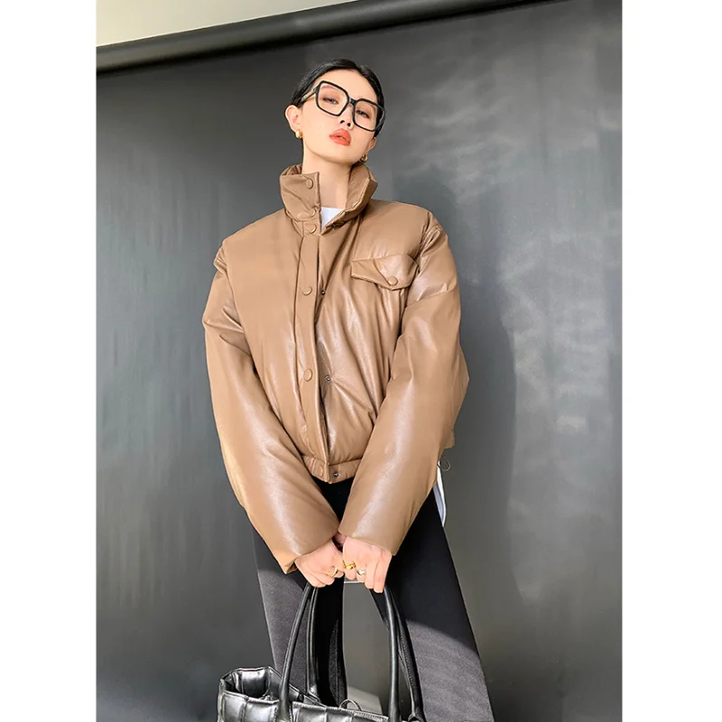 LUXUV Women's Short Down Jacket Winter Puffer Clothes Outerwear Parka Quilted Padded Office Warm Coats White Duck Down Chic