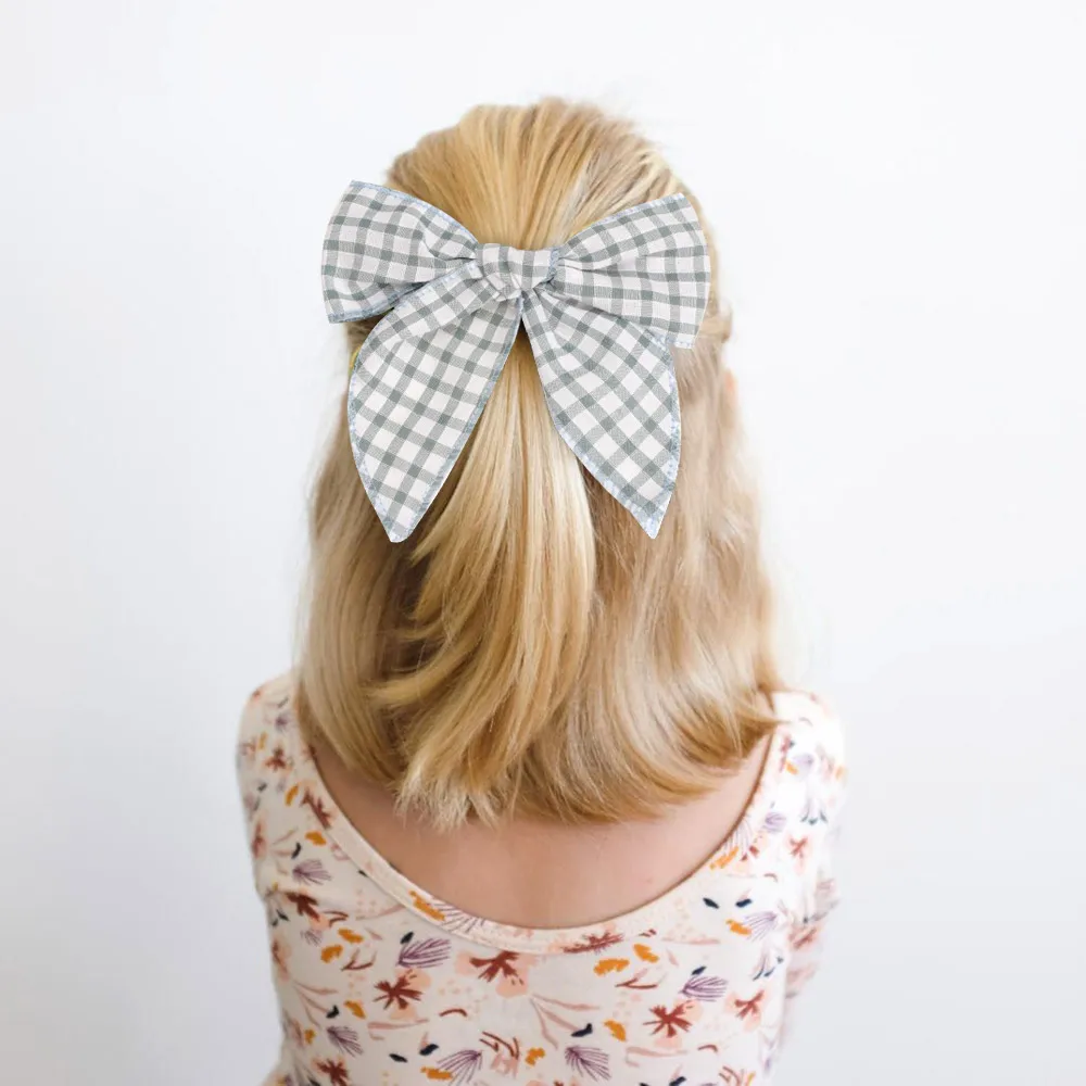 Fashion Retro Lattice Hair Clip Bow Children Hairpin Kids Sweet Printed Side Bangs Clip For Girls Fashion New Hair Accessories