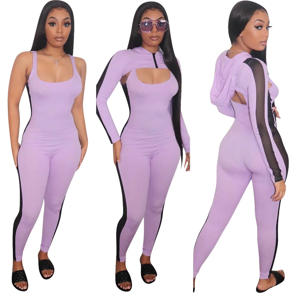 

Two-piece long-sleeved shawl sexy mesh-trimmed jumpsuit